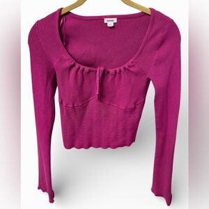 Garage Magenta Ribbed Long Sleeve Crop Top